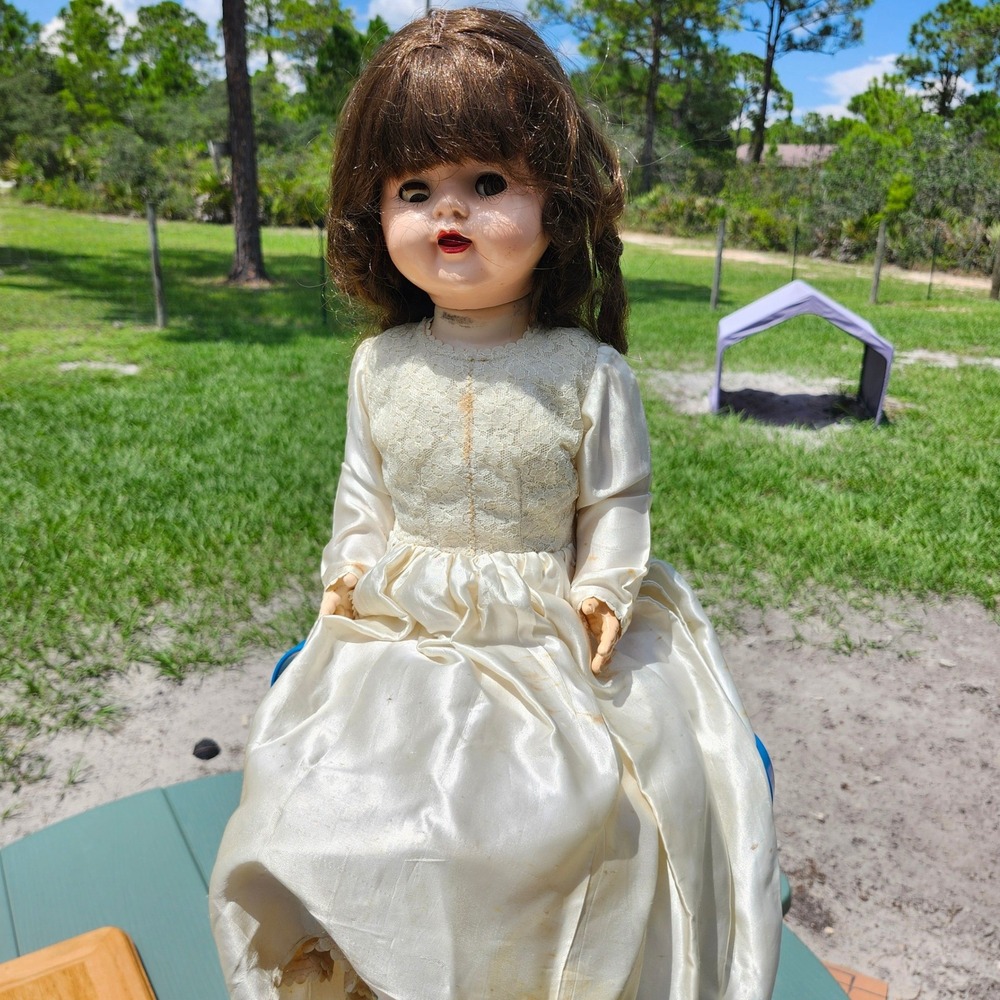 Vintage Ideal Saucy Walker 22" Doll Brunette Flirty Eyes Walking Doll As Is